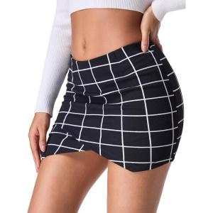 imageEXLURA Womens Plaid Bodycon Mini Skirts Sexy Stretch High Waist Tulip Hem Short Skirt 2025 Trendy Winter Y2K Fashion ClothesBlack Plaid