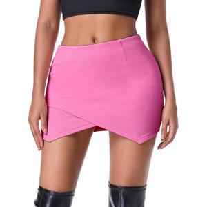 imageEXLURA Womens Plaid Bodycon Mini Skirts Sexy Stretch High Waist Tulip Hem Short Skirt 2025 Trendy Winter Y2K Fashion ClothesHot Pink