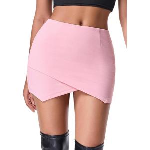 imageEXLURA Womens Plaid Bodycon Mini Skirts Sexy Stretch High Waist Tulip Hem Short Skirt 2025 Trendy Winter Y2K Fashion ClothesPink