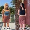 imageEXLURA Womens Elastic High Waisted Button Mini Skirts Sexy Bodycon Pencil Short Skirts Slim Fit Party Date Night Skirt 2024Brown