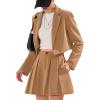 imageEXLURA Womens Long Sleeve Blazer Suit Sets with Pleated Mini Skirt 2 Piece Outfits Business Trendy Y2K Fashion Clothes 2025Khaki