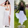 imageEXLURA Womens Summer Casual Split Hem Maxi Skirt Sexy Flowy Vacation Beach Long SkirtsWhite