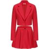 imageEXLURA Womens Long Sleeve Blazer Suit Sets with Pleated Mini Skirt 2 Piece Outfits Business Trendy Y2K Fashion Clothes 2025Red