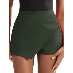 imageEXLURA Womens High Elastic Waist Bodycon Asymmetrical Skorts Short Mini Skirt with ShortsDark Green