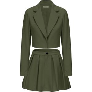 imageEXLURA Womens Long Sleeve Blazer Suit Sets with Pleated Mini Skirt 2 Piece Outfits Business Trendy Y2K Fashion Clothes 2025Army Green
