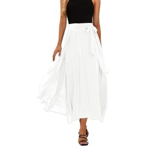 imageEXLURA Womens Summer Casual Split Hem Maxi Skirt Sexy Flowy Vacation Beach Long SkirtsWhite