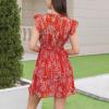 imageEXLURA Womens 2023 Summer Floral Mini Dress V Neck Short Ruffle Sleeve Sundress