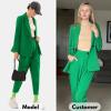 imageEXLURA Womens Business Blazer and High Elastic Waist Pant Suit Set Loose Fit Casual Fall Winter 2 Piece Suits for WorkGreen