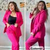 imageEXLURA Womens Business Blazer and High Elastic Waist Pant Suit Set Loose Fit Casual Fall Winter 2 Piece Suits for WorkHot Pink