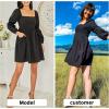imageEXLURA Womens Casual Mini Dress Square Neck Long Puff Sleeve Dress Empire Waist Boho Wedding Guest Dress with Pockets Black