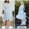 imageEXLURA Womens Off Shoulder Drawstring Neck Midi Dress Puff Elbow Sleeve Tiered Tie Front Frill Hem Flowy Dress Sundress