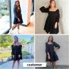 imageEXLURA Womens Square Neck Long Puff Sleeve Mini Dress Off Shoulder High Waist Smocked Back Short Ruffle Dress Black