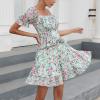 imageEXLURA Womens Summer Dress Floral Ruffle Tiered Square Neck Sundress Short Sleeve Off Shoulder Smocked Mini Dresses