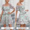 imageEXLURA Womens Summer Dress Floral Ruffle Tiered Square Neck Sundress Short Sleeve Off Shoulder Smocked Mini Dresses