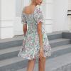 imageEXLURA Womens Summer Dress Floral Ruffle Tiered Square Neck Sundress Short Sleeve Off Shoulder Smocked Mini Dresses