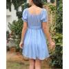 imageEXLURA Womens Summer Dress Short Smocked Ruffle Sundress Off Shoulder Ruched Flowy Smocked Swing Mini Dresses