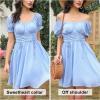 imageEXLURA Womens Summer Dress Short Smocked Ruffle Sundress Off Shoulder Ruched Flowy Smocked Swing Mini Dresses