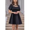 imageEXLURA Womens Summer Mini Dress Short Puff Sleeve Hollow Out Tie Front Smocked Ruffle A Line Babydoll Vintage Party Dress Black