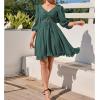 imageEXLURA Womens Swiss Dot V Neck Drawstring Mini Dress Tie Back Backless Short Dress Puff Elbow Sleeve Ruffle Dresses Dark Green