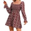 imageEXLURA Womens Square Neck Long Sleeve Dress High Waist Off Shoulder Smocked a Line Ruffle Swing Ditsy Short Mini Dress