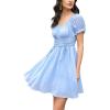 imageEXLURA Womens Summer Dress Short Smocked Ruffle Sundress Off Shoulder Ruched Flowy Smocked Swing Mini Dresses