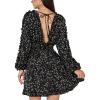imageEXLURA Womens V Neck Ruffle Floral Boho Mini Dress Backless Batwing Long Sleeve Vintage Wedding Guest Dress