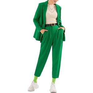 imageEXLURA Womens Business Blazer and High Elastic Waist Pant Suit Set Loose Fit Casual Fall Winter 2 Piece Suits for WorkGreen