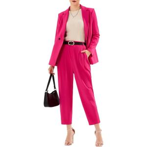 imageEXLURA Womens Business Blazer and High Elastic Waist Pant Suit Set Loose Fit Casual Fall Winter 2 Piece Suits for WorkHot Pink