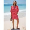 imageEXLURA Womens 2025 Summer Oversized Short Sleeve T Shirt Dress Casual Crew Neck Striped Tops Loose Sundress with PocketsRed White
