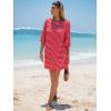 imageEXLURA Womens 2025 Summer Oversized Short Sleeve T Shirt Dress Casual Crew Neck Striped Tops Loose Sundress with PocketsRed White