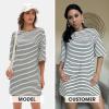 imageEXLURA Womens 2025 Summer Oversized Short Sleeve T Shirt Dress Casual Crew Neck Striped Tops Loose Sundress with PocketsWhite Black