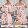 imageEXLURA Womens Summer Dress Floral Ruffle Tiered Square Neck Sundress Short Sleeve Off Shoulder Smocked Mini DressesShortsleevepink