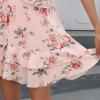 imageEXLURA Womens Summer Dress Floral Ruffle Tiered Square Neck Sundress Short Sleeve Off Shoulder Smocked Mini DressesShortsleevepink