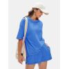 imageEXLURA Womens Summer Two Piece Sets Lounge Tracksuit Outfits Sweatsuit Casual Short Sleeve Tops and Shorts with Pockets 2025Blue