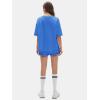imageEXLURA Womens Summer Two Piece Sets Lounge Tracksuit Outfits Sweatsuit Casual Short Sleeve Tops and Shorts with Pockets 2025Blue