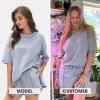 imageEXLURA Womens Summer Two Piece Sets Lounge Tracksuit Outfits Sweatsuit Casual Short Sleeve Tops and Shorts with Pockets 2025Grey