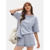 imageEXLURA Womens Summer Two Piece Sets Lounge Tracksuit Outfits Sweatsuit Casual Short Sleeve Tops and Shorts with Pockets 2025Grey