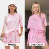 imageEXLURA Womens Summer Two Piece Sets Lounge Tracksuit Outfits Sweatsuit Casual Short Sleeve Tops and Shorts with Pockets 2025Pink