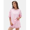 imageEXLURA Womens Summer Two Piece Sets Lounge Tracksuit Outfits Sweatsuit Casual Short Sleeve Tops and Shorts with Pockets 2025Pink