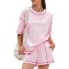 imageEXLURA Womens Summer Two Piece Sets Lounge Tracksuit Outfits Sweatsuit Casual Short Sleeve Tops and Shorts with Pockets 2025Pink