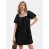 imageEXLURA Womens Summer Denim Short Puff Sleeve Dresses Knit Loose Plus Size Short Mini Dress 2025 Trendy OutfitBlack