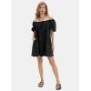 imageEXLURA Womens Summer Denim Short Puff Sleeve Dresses Knit Loose Plus Size Short Mini Dress 2025 Trendy OutfitBlack