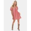 imageEXLURA Womens Summer Denim Short Puff Sleeve Dresses Knit Loose Plus Size Short Mini Dress 2025 Trendy OutfitDate Red