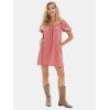 imageEXLURA Womens Summer Denim Short Puff Sleeve Dresses Knit Loose Plus Size Short Mini Dress 2025 Trendy OutfitDate Red