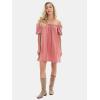 imageEXLURA Womens Summer Denim Short Puff Sleeve Dresses Knit Loose Plus Size Short Mini Dress 2025 Trendy OutfitDate Red