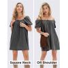 imageEXLURA Womens Summer Denim Short Puff Sleeve Dresses Knit Loose Plus Size Short Mini Dress 2025 Trendy OutfitGrey