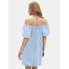 imageEXLURA Womens Summer Denim Short Puff Sleeve Dresses Knit Loose Plus Size Short Mini Dress 2025 Trendy OutfitLight Blue