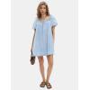 imageEXLURA Womens Summer Denim Short Puff Sleeve Dresses Knit Loose Plus Size Short Mini Dress 2025 Trendy OutfitLight Blue
