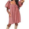 imageEXLURA Womens Summer Denim Short Puff Sleeve Dresses Knit Loose Plus Size Short Mini Dress 2025 Trendy OutfitDate Red