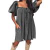 imageEXLURA Womens Summer Denim Short Puff Sleeve Dresses Knit Loose Plus Size Short Mini Dress 2025 Trendy OutfitGrey